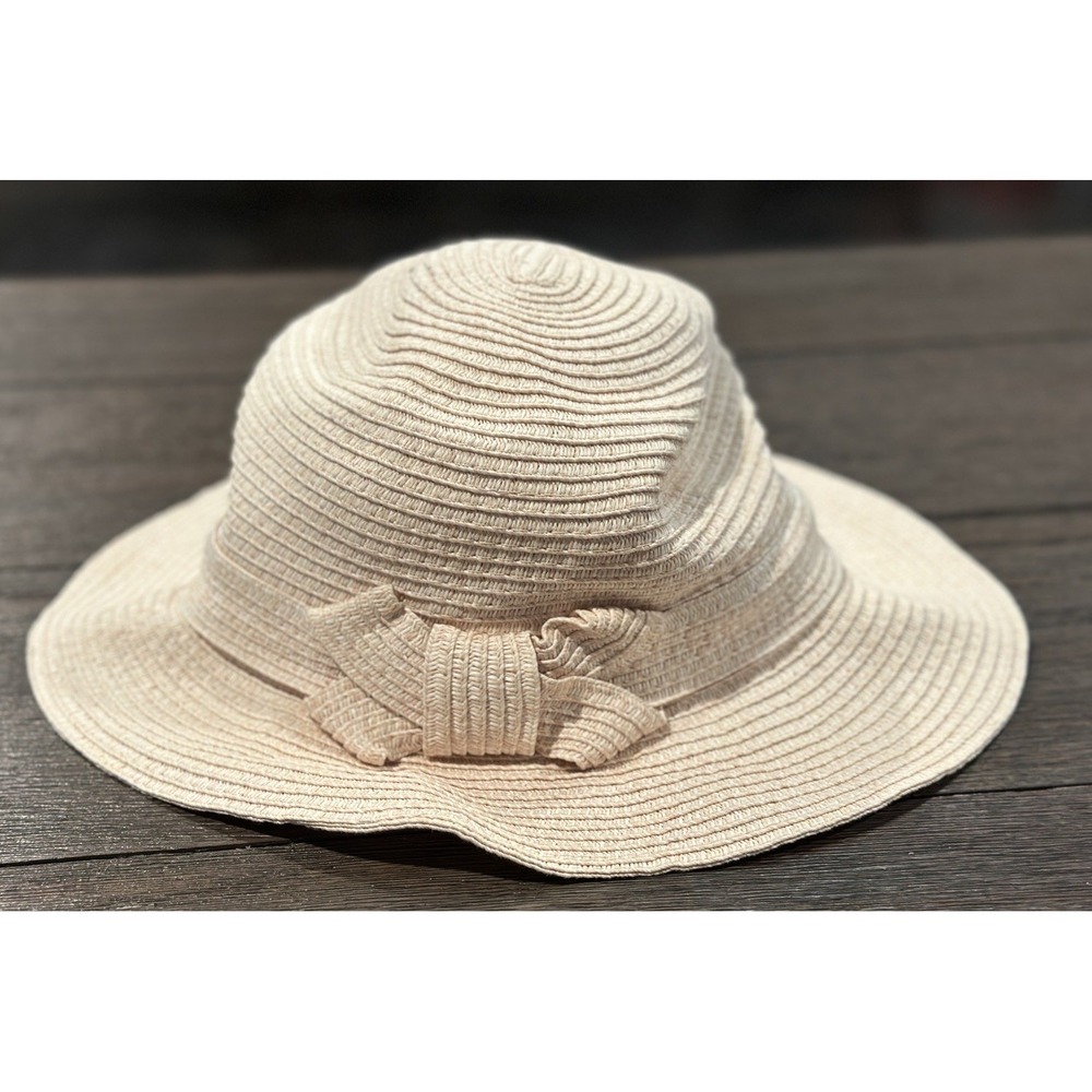 Lauren Conrad Straw Paper Packable BEACH SUN HAT Bow GUC